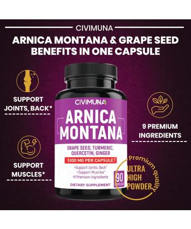 Arnica Capsules 5300mg - Natural Pain Relief with Grape Seed & Turmeric - 3 Month Supply | International Shipping Available - Buy Online on GoSupps.com