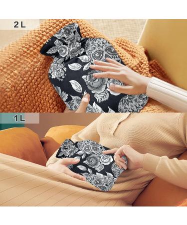 Skull Flowers Hot Water Bottle with Cover - 1L BPA Free Small Hot Water Bag for Pain Relief & Cramps - Buy Online on GoSupps.com