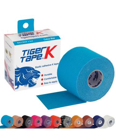 TIGERTAPES - Tiger K Tape (5cm x 5m) - Kinesiology Tape Uncut Roll Elastic Therapeutic Muscle Support Tape for Exercise Sports & Injury Recovery - Water Resistant Breathable Latex Free - Blue