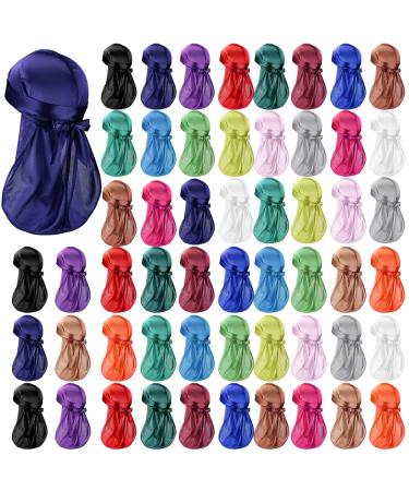 54 Pieces Silk Durags for Men Women 18 Colors Durags Wave Cap Satin Durags for 360 Waves Breathable Doo Rags with Wide Strap Durags for Hair Waves Running Fitness Cycling Hiking Camping Colorful