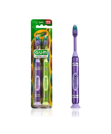 GUM - 227KKB Crayola Kids' Metallic Marker Toothbrush, Soft, Ages 5+, Assorted Colors, 2 Count 2 Brushes