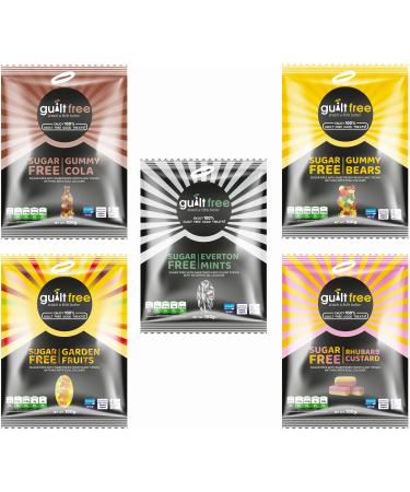 GUILTFREE Sugar Free Sweets 5x100g Healthy Diabetic Sweets Gift Hamper Set Box Friendly Hard Candy Gummies Cola Bottles Gluten Free Variety Pack