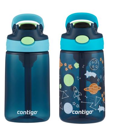 Contigo Aubrey Kids Cleanable Water Bottle with Silicone Straw and Spill-Proof Lid Dishwasher Safe 14oz 2-Pack Blueberry & Cosmos 14oz 2 Pack Blueberry & Cosmos