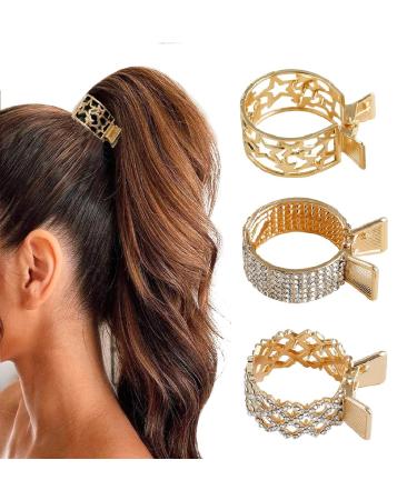 FRDTLUTHW Hair Clips Medium Hair Claw Clips 1.4Inch Metal Small Claw Clips for High Ponytail Shark Hair Clips for Thick Long Hair(3 Colors Pack of 3) 3Pcs Gold Color