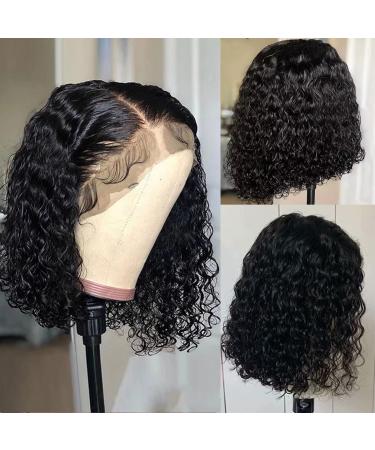 Bob Wig Human Hair Short Curly 13x4 Transparent Lace Front Wigs For Black Women Human Hair 10inch Glueles Deep Wave HD Lace Frontal Wig Pre Plucked With Baby Hair Natural Hairline 150% Density 10 Inch 13x4 Curly Bob Wig ...