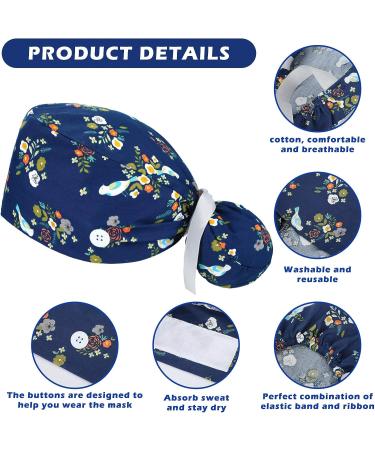 Adjustable Women's Scrub Caps with Buttons - 4 Pcs Nursing Bouffant Turban Hats (Fresh Style) - Buy Online on GoSupps.com