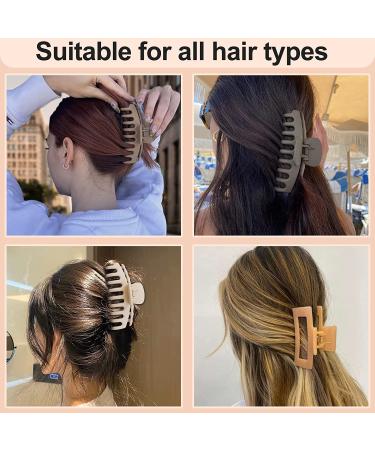 LARGE Hair Claw Clips 8 Pack - 90's Vintage Big Jaw Clips for Women & Girls - Strong Hold for Thick & Thin Hair - Cream, Light Pink, Dark Brown, Black - Buy Online on GoSupps.com