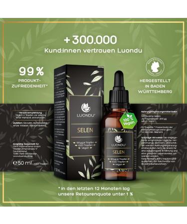 Luondu Selenium Drops 200 g - High Dose 50ml Vegan Liquid Supplement | 100 g Selenium per Drop | Highest Bioactivity Sodium Selenite - International Shipping - Buy Online on GoSupps.com