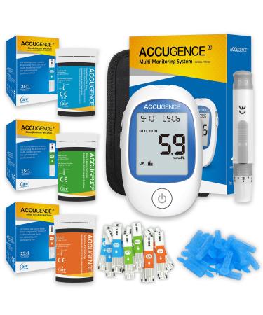 ACCUGENCE 3in1 Multifunction Test Kit with 25 Blood Glucose Test strip 25 Uric Acid Test strip 15 Blood Ketone Test strip 3in1 Blood Sugar Monitor For home self-testing -UK mmol/L