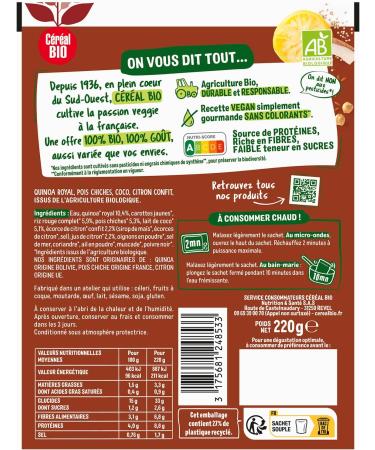 Organic Royal Quinoa Chickpeas & Candied Lemon Cereal - Microwavable Sachet Quick to Reheat - Vegan and Organic - 220g - 212 - Buy Online on GoSupps.com