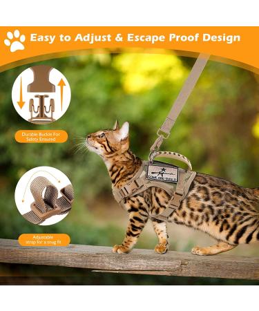 SALFSE Tactical Large Cat Harness & Leash Set with Molle Patches - Adjustable, Escape Proof, Easy Control - Beige - Buy Online on GoSupps.com