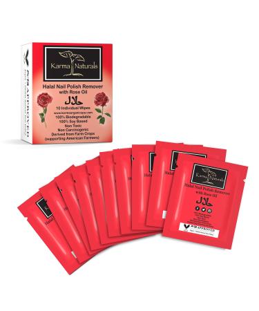 Karma Halal Nail Polish Remover Wipes with Rose Oil Non-Toxic Vegan Cruelty-Free Pack of 10