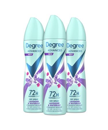 Degree Antiperspirant Deodorant Dry Spray 72-Hour Sweat and Odor Protection Lavender and Waterlily Deodorant Spray For Women With MotionSense Technology 3.8 oz 3 Count