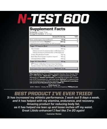 PMD Sports N-TEST 600 | Advanced Nitric Oxide Booster for Men | Lean Muscle & Strength Gains | Estrogen Suppression | 90 Veggie Caps - Buy Online on GoSupps.com