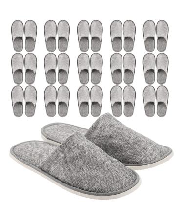 Frcctre 15 Pairs Disposable Slippers  Non-Slip Closed Toe Linen Disposable Spa Slippers Portable Indoor Slippers for Hotel  Travel  Guests and Home  Individually Wrapped  Gray