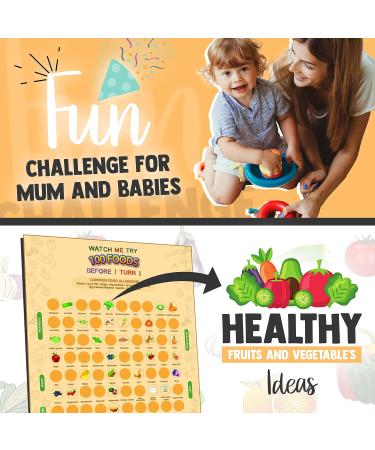 Cradle Plus 100 Foods Before 1 Scratch Off Poster with Baby Led Weaning Book - Baby Food Ideas, Tracker, Cookbook, Crown and Certificate - Yellow - Buy Online on GoSupps.com