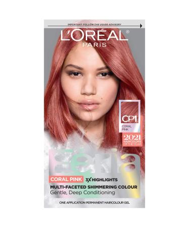 L'Oreal Paris Feria High Intensity Multi-Faceted Shimmering Permanent Hair Color  3X Highlights  Gentle   Deep Conditioning Hair Dye 1 Count (Pack of 1) SILVER & PINKS CP1 Coral Pink