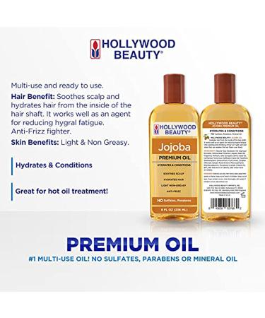 Hollywood Beauty Jojoba Hair Oil 8oz - Non-Greasy Moisturizer for Hydration Scalp Soothing & Anti-Frizz Treatment - Buy Online on GoSupps.com