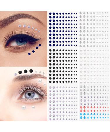 6 Sheets(100Pcs /Sheet) Face Jewels Face Gems Stick on Face  Body and Nails  4 Different Sizes - 3.4.5.6 mm  Creative Colors & Shapes. Face Rhinestones Makeup Gems Body Jewelry