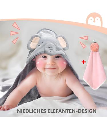 Bibykivn Baby Hooded Towel & Washcloth Set - Soft Bath Towels for Newborns & Children 0-3 Years Gray with Cute Ears - Buy Online on GoSupps.com