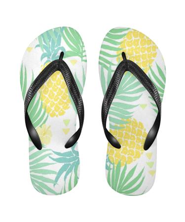 Mnsruu Yellow Palm Leaves Pineapple Flip Flops Home Hotel Spa Bedroom Travel XXL for Women Men