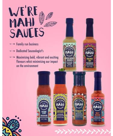 MAHI Hot Sauce Challenge Gift 6 Pack - Carolina Reaper & Pineapple 280g Scorpion Pepper & Passion 280g Bhut Jolokia 165g Green Savi Habanero 165g Peri Peri Hot 165g Cayenne & Mint 280g - GF VE - Buy Online on GoSupps.com
