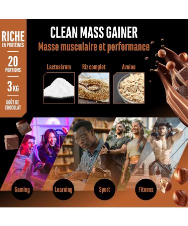 Clean Weight Gainer - 3 kg - Avec Glucides Complexes et Prot ines - Id al pour la Phase de Prise de Masse - Poudre pour la Prise de Masse et de Poids - V g tarien - Saveur Hazelnut Nougat Hazelnut Nougat 3 kg - Buy Online on GoSupps.com