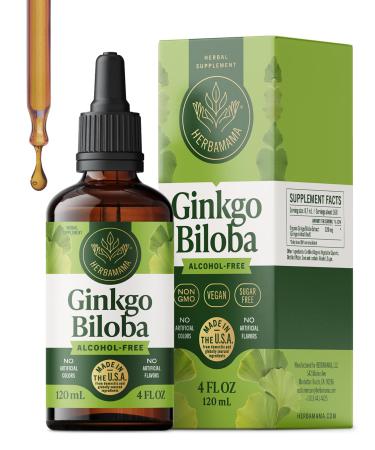 HERBAMAMA Ginkgo Biloba Tincture - Vegan Focus & Clarity with Ginkgo Biloba Extract - Non-GMO, Alcohol & Sugar-Free Brain Support Liquid Supplement, 84-Day Supply 4 Fl Oz (Pack of 1)
