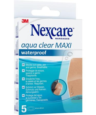 Nexcare Aqua Clear MAXI Waterproof Plasters - 60mm x 88mm 5-Pack (2 Packs) | Durable & Effective Wound Protection - Buy Online on GoSupps.com