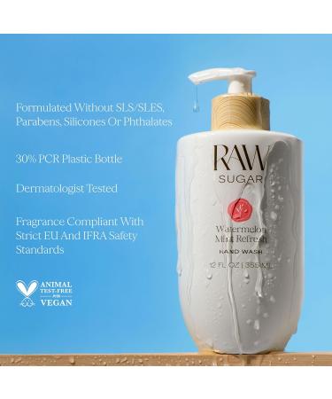 RAW SUGAR Watermelon Mint Refresh Hand Wash 12 Fl Oz (Pack of 4) Liquid Hand Soap for Kitchen or Bathroom Cleanses & Refreshes Hands Vegan Formulated without SLS/SLES & Parabens - Buy Online on GoSupps.com