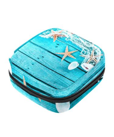 Menstruation pad bag with zipper women's napkin bag tampons collective bags for women and girls (summer mussels star fish)