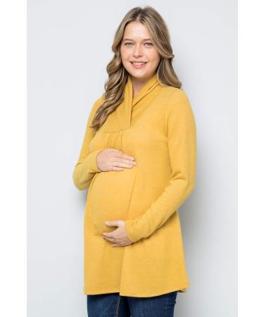 Maternity Knit Sweater - High Neck Shawl Collar Tunic Top | Mustard, Size L | Made in USA - Buy Online on GoSupps.com