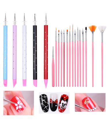 Kare & Kind 20x Nail Art Accessories - 15x Nail Art Brushes 5x Double Ended Sculpting and Dotting Pen - DIY Home Salon Professional Use - Also for Cake Decorating Crafting Clay Art Pottery