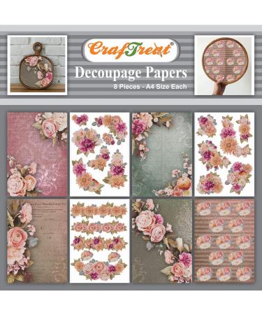 CrafTreat Floral decoupage Paper for Furniture - Decorative Flowers 1 -Size: A4 (8.3 x 11.7 Inch) 8 Pcs -decoupage Paper Crafts-Decorative Paper for decoupage-decoupage Paper Floral for Scrapbooking