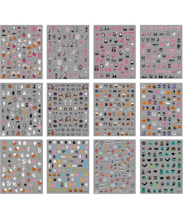 Halloween Nail Stickers 12 Sheets Self-Adhesive Nail Decal Pumpkin Cobweb Ghosts Nail Art Decoration Design Supplies - Buy Online on GoSupps.com