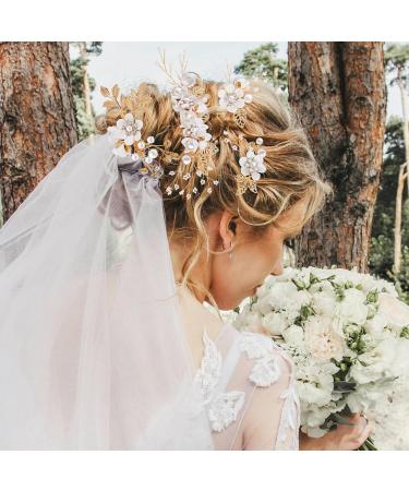 Didiseaon Flower Bridal Combs Bridal Flower Hair Accessory Rhinestone Hairpin Rhinestones Wedding Side Comb Handmade Flower Pearl Hairpin for Wedding Bridal - Buy Online on GoSupps.com