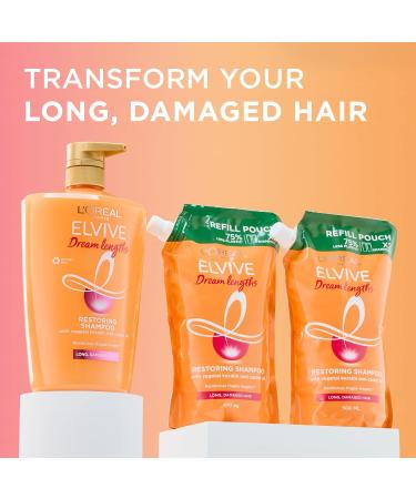 L Or al Paris Elvive Dream Lengths Shampoo XL 1L with 2x Refill Pouches 500ml for Long Damaged Hair Nourishing & Strengthening to Prevent Hair Breakage Enriched with Castor Oil - Buy Online on GoSupps.com