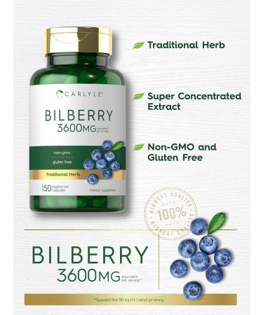 Carlyle Bilberry Extract 3600 mg Non GMO Gluten Free Fruit Supplement 150 Vegetarian Capsules - Buy Online on GoSupps.com