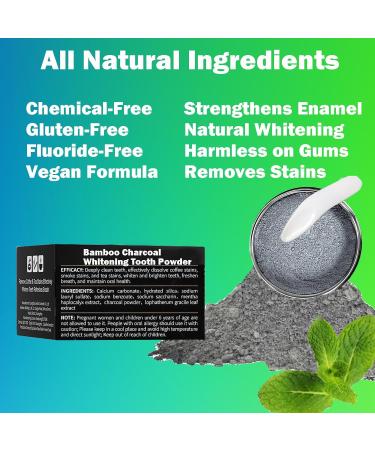 Bamboo Activated Charcoal Tooth Powder - Remineralizing Teeth Whitening with Refreshing Mint - 60g - Buy Online on GoSupps.com