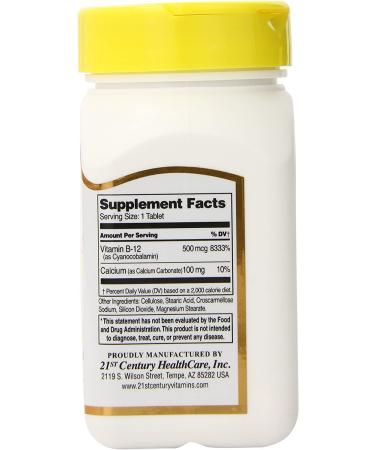 21st Century B-12 500 mcg - 110 Tablets | Energy & Wellness Boost - Buy Online on GoSupps.com
