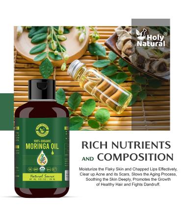 USDA Certified Organic Moringa Oil - 10.15 fl oz/300ml | 100% Pure, Virgin, Cold Pressed | Good for Skin, Hair & Body - Buy Online on GoSupps.com