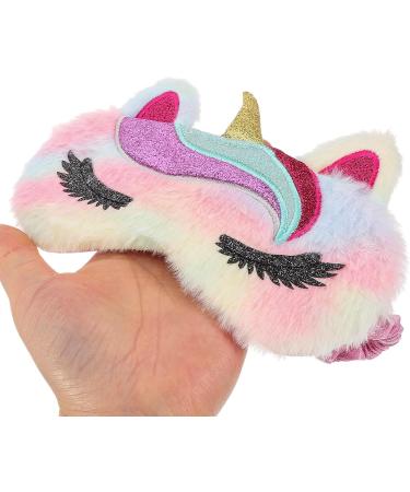 LOGOFUN Plush Cartoon Unicorn Eye Mask - Furry Faux Fur Sleeping Mask for Women & Girls | Adjustable Straps Colorful Sleep Accessory - Buy Online on GoSupps.com