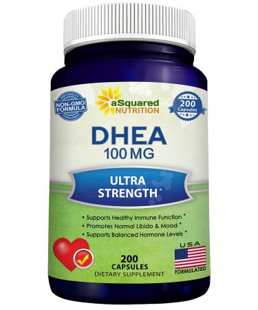 DHEA (100mg Max Strength, 200 Capsules) to Promote Balanced Hormone Levels for Women & Men - Natural DHEA Supplement Pills to Support Healthy Metabolism, Libio, Brain, Immune Function & Pure Energy