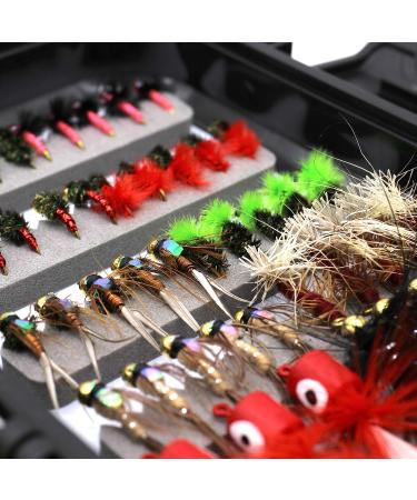 100PCS Fly Fishing Flies Assortment Kit for Trout, Bass, Steelhead - Dry, Wet, Nymphs, Popper, Streamer, Woolly Bugger - Includes Fly Box - Buy Online on GoSupps.com
