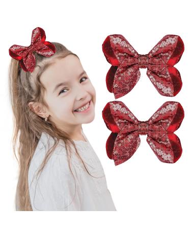 WLLHYF 2 PCS 5Inch Sequin Hair Bows Clips - Large Alligator Hair Barrettes for Girls, Red - Perfect for Birthday Parties and Gifts - Buy Online on GoSupps.com
