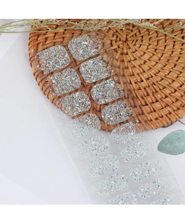 22 pcs Silver Glitter Semi Cured Gel Nail Strips Glitter Nail Gel Polish Wraps Self-Adhesive Nail Full Wraps Nail Strips Nail Tips Nail Wraps Sticker Decals - Buy Online on GoSupps.com