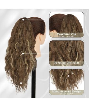 BARSDAR Claw Clip Ponytail Extension - 18 Chocolate Brown with Caramel Blonde Highlights - Long Curly Synthetic Hairpiece for Women and Girls - Buy Online on GoSupps.com