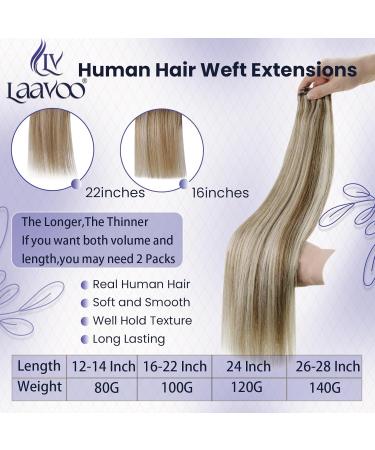 LAAVOO Real Hair Extensions - Light Blonde & Brown Highlights Sew In Weft 50cm 100g #p8/60 - Buy Online on GoSupps.com
