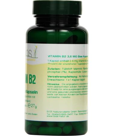 Bios Vitamin B2 3.6 mg - 100 Capsules for Optimal Energy & Metabolism | 1 Pack (27 g) - Shop Internationally - Buy Online on GoSupps.com