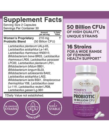 Women's Probiotics 50 Billion CFU & 16 Strains | 60 Capsules for Gut & Vaginal Health - Shelf Stable Digestive Supplements - Buy Online on GoSupps.com